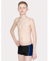 Плавки-шорты  из однотонной ткани с боковыми отделочными деталями через цветной кант