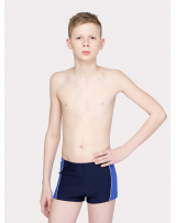 Плавки-шорты  из однотонной ткани с боковыми отделочными деталями через цветной кант