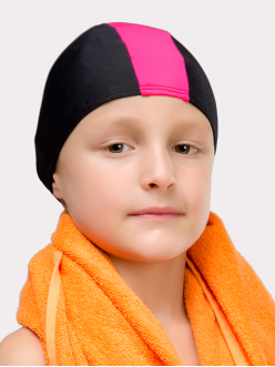 Шапочка для бассейна черная, вставка - в ассорт.