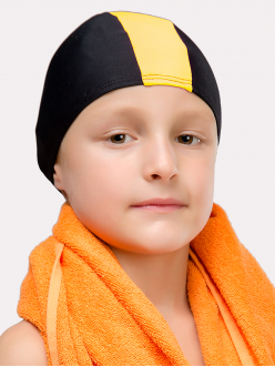 Шапочка для бассейна черная, вставка - в ассорт.